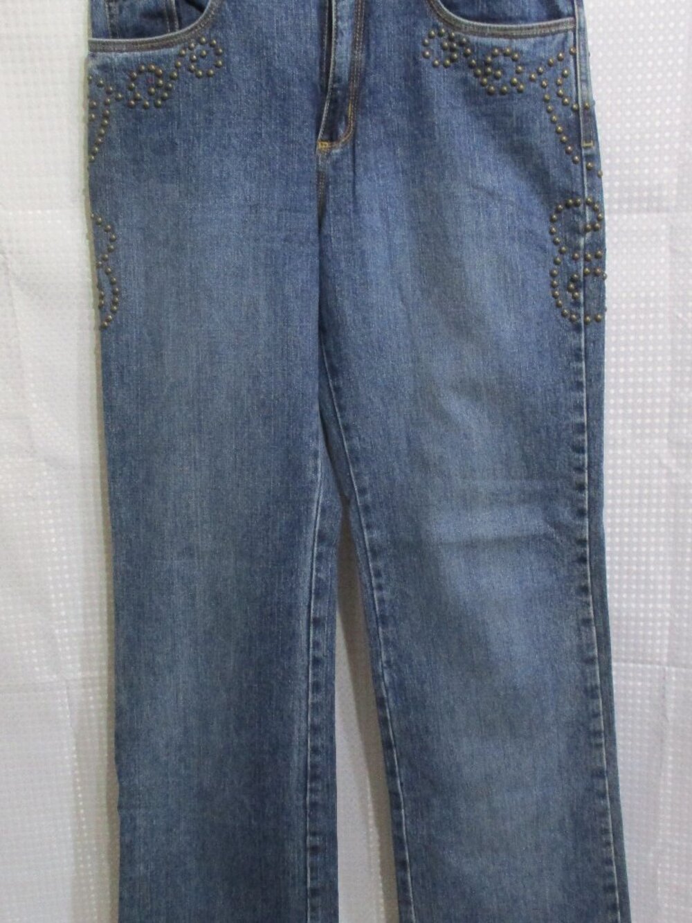 Mesmerize Embroidered Pocket Brass Studded Straight Leg Denim Jeans Sz. 10